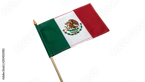 Small flag of Mexico on wooden stick isolated on transparent background for national day