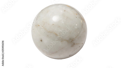 Polished white quartz mineral gemstone sphere isolated on transparent background for esoterics concept