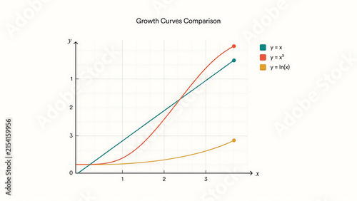 technology and busingess theme background Growth curves comparison chart showing linear, quadratic, and logarithmic functions on graph