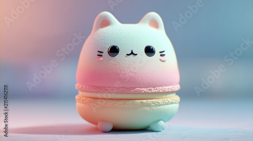 Cute pastel cat macaron figurine on a gradient background