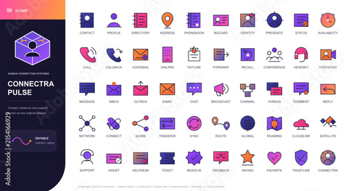 Collection of simple outline vector icons for digital interfaces and web design during flat design trends