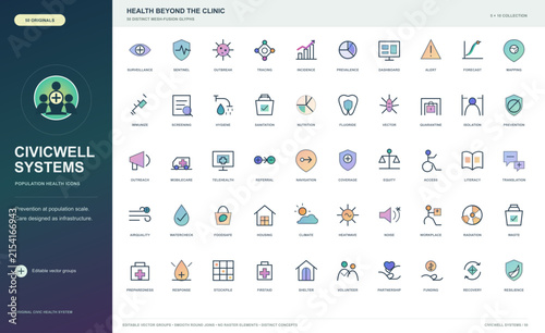 Medical health care icons for digital wellness solutions during global health crises vector set