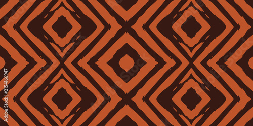 Obraz na plátne Seamless ethnic geometric pattern with gold diamond shapes on maroon background,