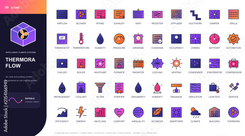 Modern flat vector icon set for UI design and app development on a dark background
