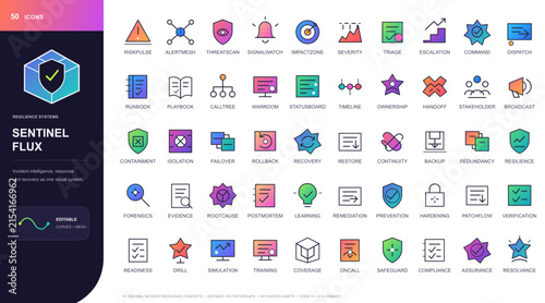 Modern security icons collection with lock shield and network elements on a clean background