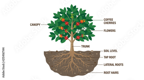 Educational Diagram of a Coffee Plant Anatomy
