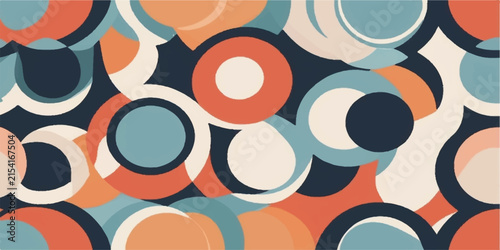 Canvas Print Retro Colorful Seamless Circle Pattern with Abstract Bubble Shapes, Vibrant Vect