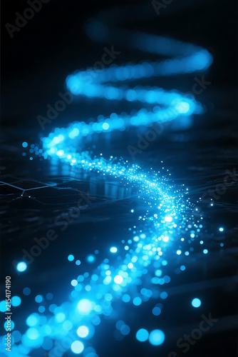 Abstract blue light trails over dark geometric surface digital rendering azure bandwidth blur bright