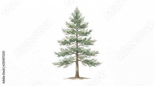 Stylized pine tree with soft watercolor texture and muted forest colors, isolated on a clean white background.