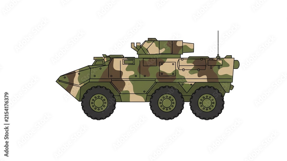 Fototapeta premium Military armored vehicle with camouflage pattern and turret