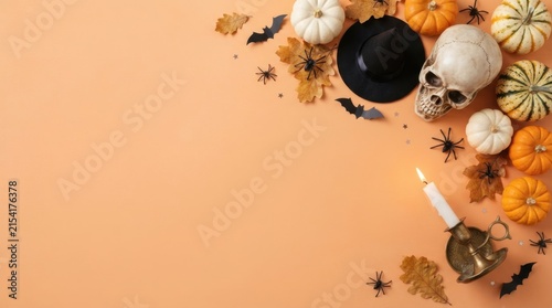 Halloween autumn leaves and pumpkins top corner border layout