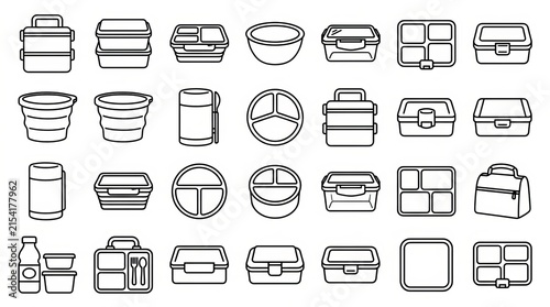 Collection of minimalist line art icons representing everyday objects and activities.