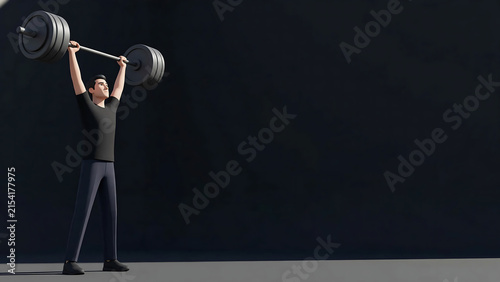 Weightlifter Performing a Heavy Overhead Barbell Press in a Minimalist Dark Studio Setting