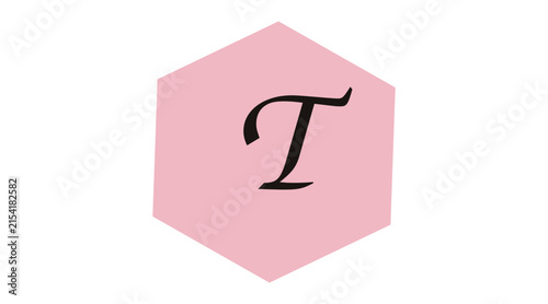 Foto Letter t inside a pink hexagon shape icon