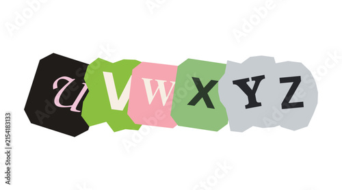 Letters u v w x y z cut out from colorful paper