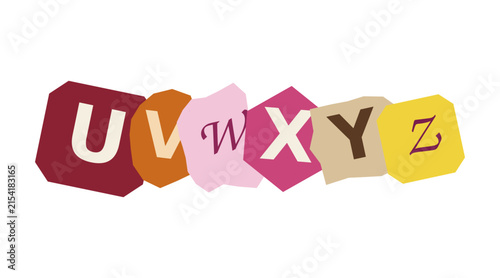 Letters u v w x y z in colorful paper cutout style