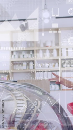 Animation of data processing over diverse shop assistant and customer talking