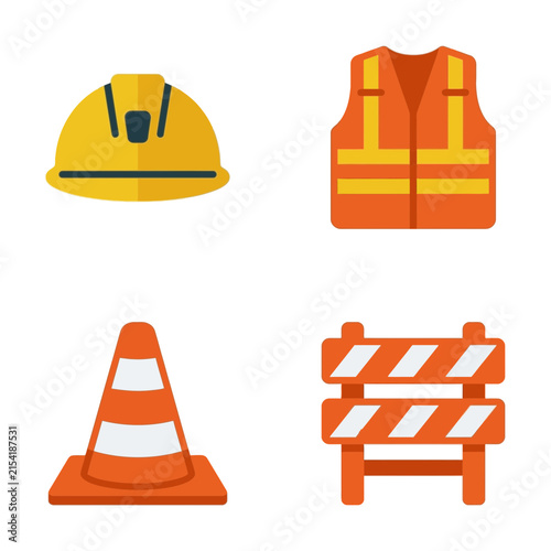 Safety helmet and reflective vest icons for building projects.