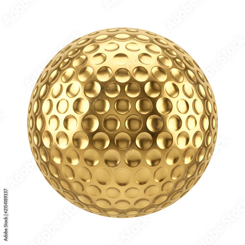 Shiny metallic gold golf ball isolated on a white background