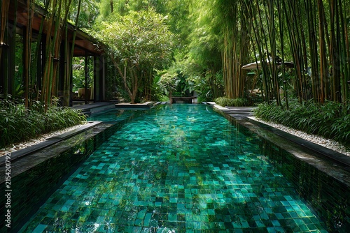swimming pool at the bank of the luxurious beach glass platted with sierra blue water abstract backgroiund 