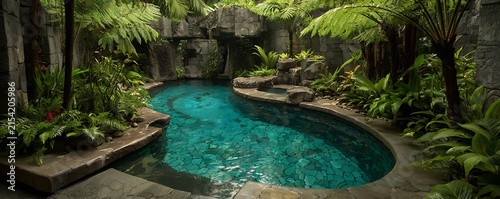 swimming pool at the bank of the luxurious beach glass platted with sierra blue water abstract backgroiund 