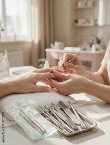 Nail Technician Performing Manicure Sterile Salon Tools