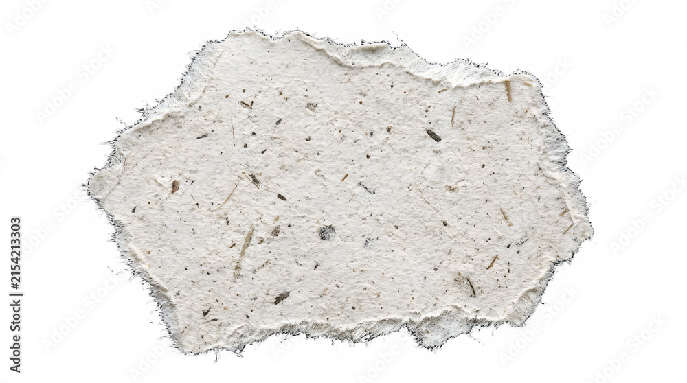 Fototapeta premium Close-up of rough torn recycled paper sheet with natural texture and fibers visible
