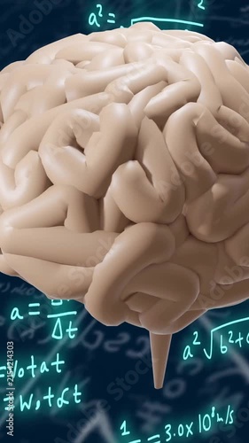 Brain animation over mathematical equations and formulas