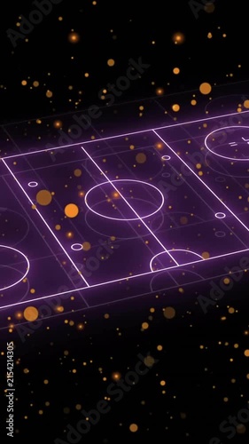 Hockey rink animation with glowing lines over floating particles