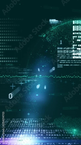 Animation of globe and line moving over computer language and binary codes