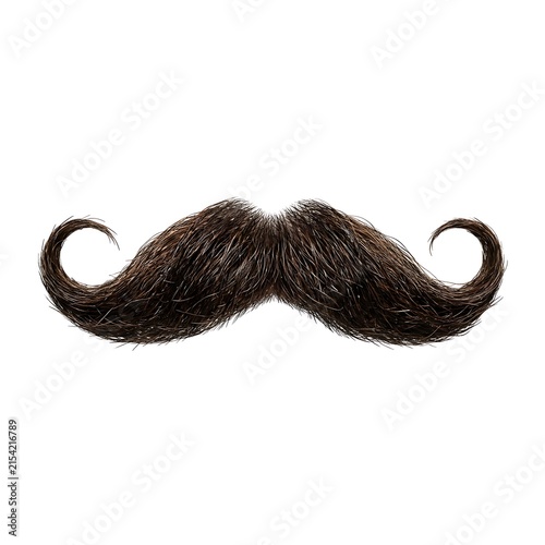 Classic brown handlebar mustache isolated on white background