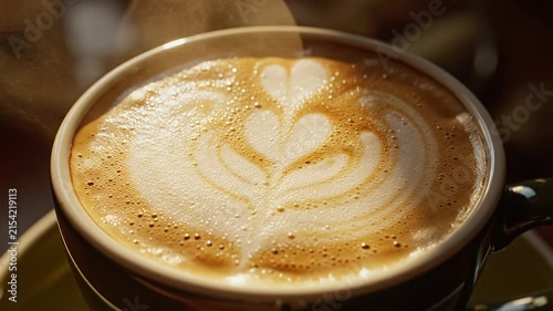Close up of heart latte art in coffee.