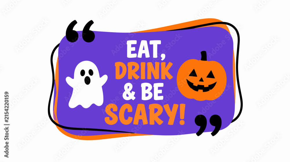 Fototapeta premium Halloween Sign With Ghost And Pumpkin Illustration.