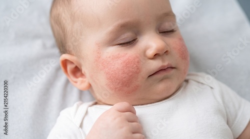 Infant Atopic Dermatitis Showing Dry Eczematous Patches on the Cheeks