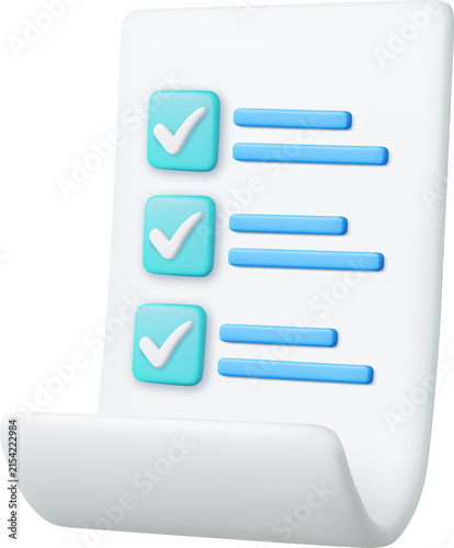 3d White paper task management todo check list