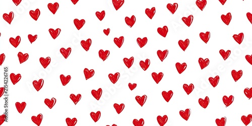 Scattered small red hand-drawn hearts on a white background