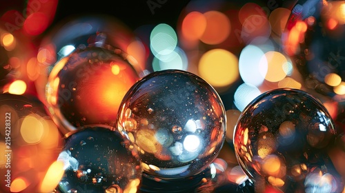 Abstract spherical droplets with luminous bokeh background