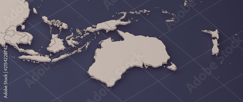 Fotografía Australia Region Map 3D Cinematic Close Up Illustration in Navy Blue with Grid Lines