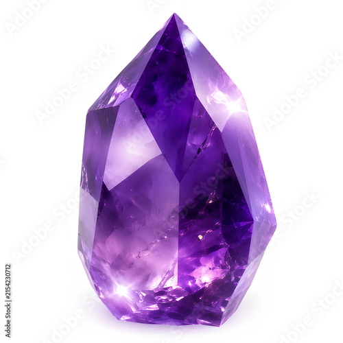 Natural Purple Amethyst Crystal Gemstone on White Background