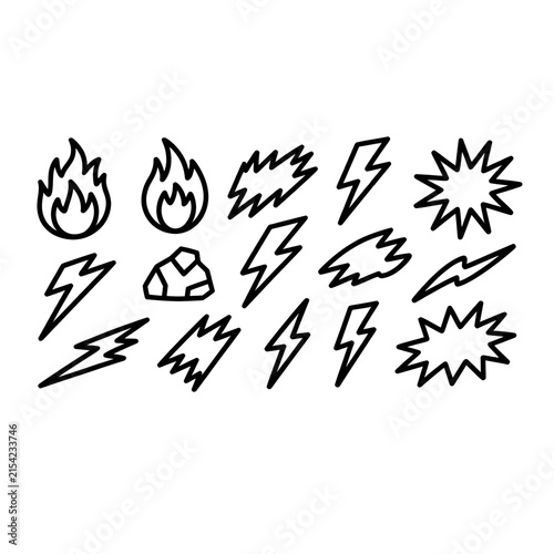Hand Drawn Fire Flame Doodle Vector Set – Brush Scribbles, Energy Bursts and Power Marks