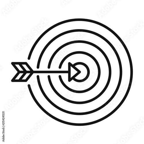 Target with Arrow Hitting Bullseye Line Icon Representing Success, Goal Achievement, Accuracy, and Business Strategy