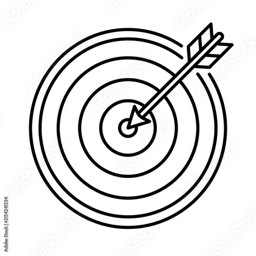 Target with Arrow Hitting Bullseye Line Art Icon Representing Goal Achievement and Precision