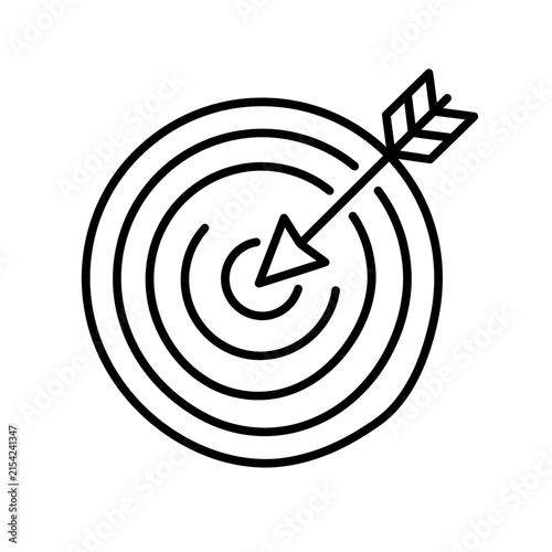 Strategic business goal achievement icon with arrow hitting the bullseye, symbolizing success, accuracy, and precision in reaching objectives