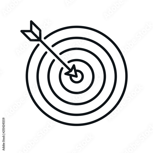 Outline icon of target with arrow in bullseye, representing accuracy, focus, and strategic success.