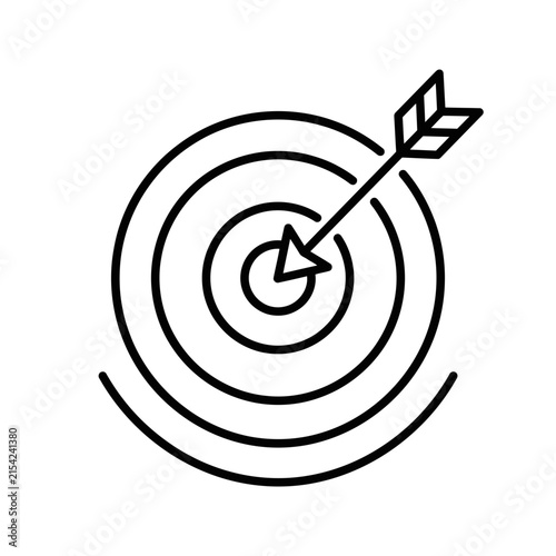 Target with arrow hitting bullseye, representing business goals, success, and strategic achievement in a clean line art style.