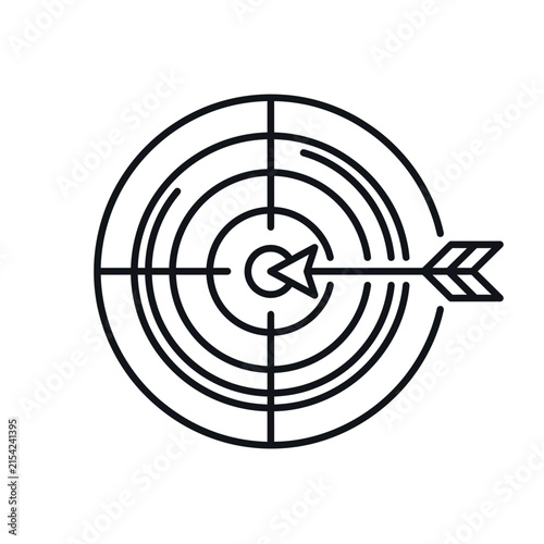 Outline icon of a target with an arrow hitting the bullseye, symbolizing business success, goal achievement, and strategic focus.