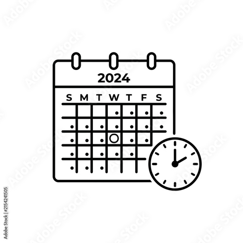 2024 Calendar and Clock Icon for Schedule Planning and Time Management
