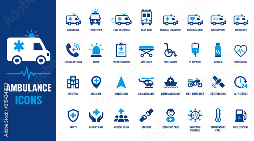 Ambulance Icon Set Focused on Emergency Vehicle Symbols.