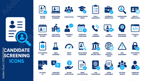 Candidate screening icons set for recruitment process.