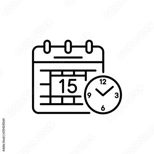 Calendar and Clock Line Icon for Schedule and Time Management